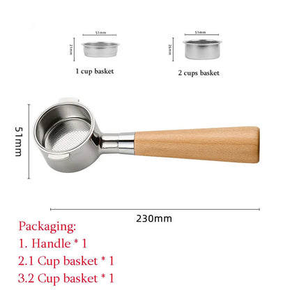 51mm Coffee Basket Delong ECO310 Mmodified Solid Wood Handle Two Ears Stainless Steel Bottomless Portafilter Barista Accessories