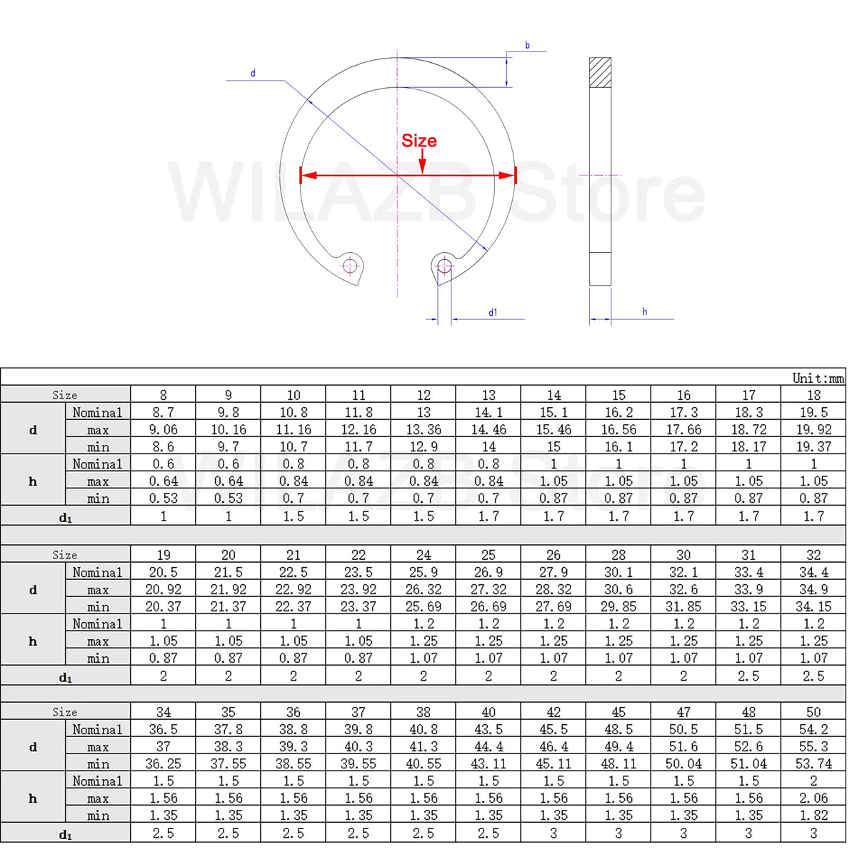 Circlip GB893 M8~M50 C Clips Snap Retaining Ring For Hole Black 65 Manganese Steel Washer Internal Retaining Ring Shaft CircliP