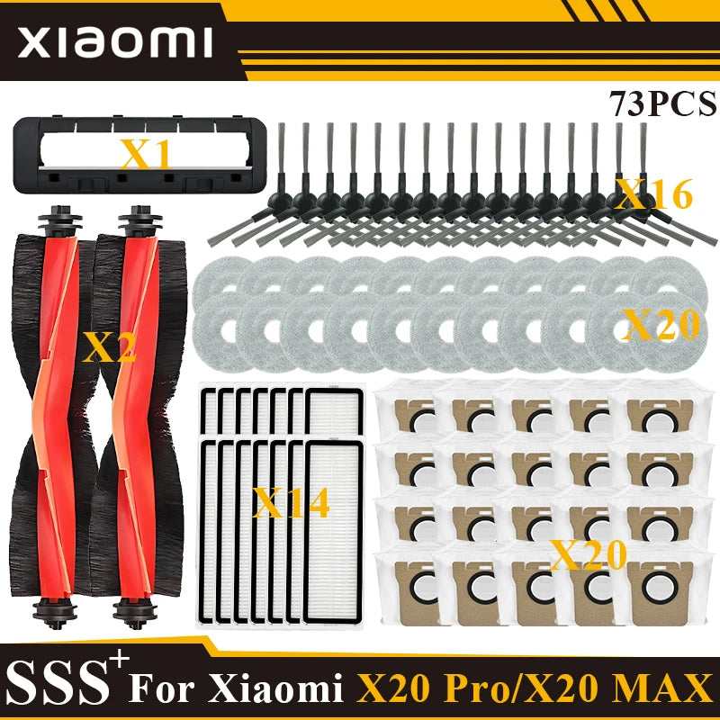 Compatible with Xiaomi Robot Vacuum X20 Max /X20 Pro/ D109GL /D102GL Accessories Main Roller Side Brush, Filter, Mop, Dust Collected Ba