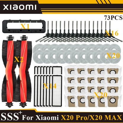 Compatible with Xiaomi Robot Vacuum X20 Max /X20 Pro/ D109GL /D102GL Accessories Main Roller Side Brush, Filter, Mop, Dust Collected Ba