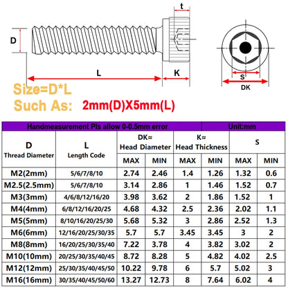 15-100PCS Carbon Steel Hexagon Socket Screws Countersunk /Round / Cup Head Black Hex Socket Machine Bolt Screw M2 M2.5 M3 M4