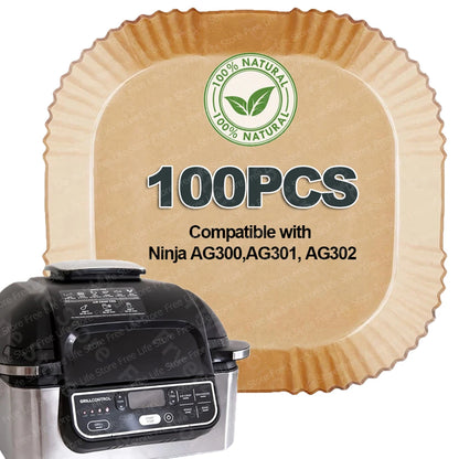Disposable Air Fryer Parchment Liner for Ninja AG301 Grill/AF141 Pro 4-in-1, Square Air Fryer Sheet for 5-8 Qt Ninja Foodi Grill