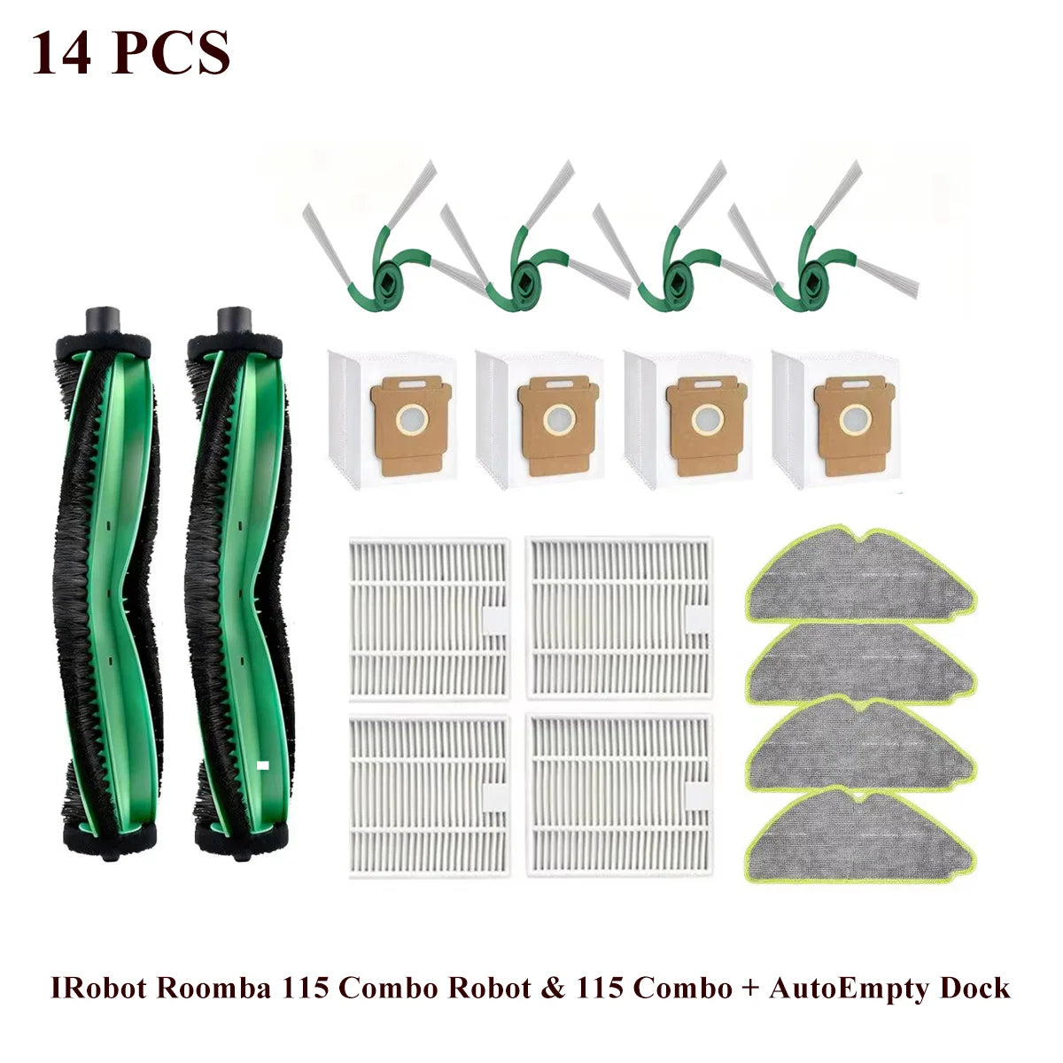 Compatible with IRobot Roomba 115 Combo/115 Combo+ Vacuum Cleaner Part Main Roller Brush Side Brush Filter Mop Pad Dust Bag Accessories