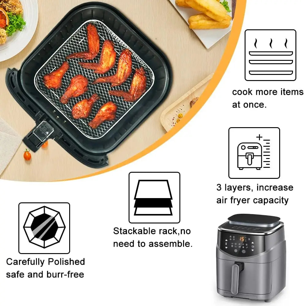 8 inch Air Fryer Racks, Air Fryer Accessories, Baking Rack,Round Stackable Grill, Fit All Airfryer 4.2Qt - 5.8Qt