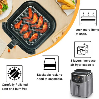 8 inch Air Fryer Racks, Air Fryer Accessories, Baking Rack,Round Stackable Grill, Fit All Airfryer 4.2Qt - 5.8Qt