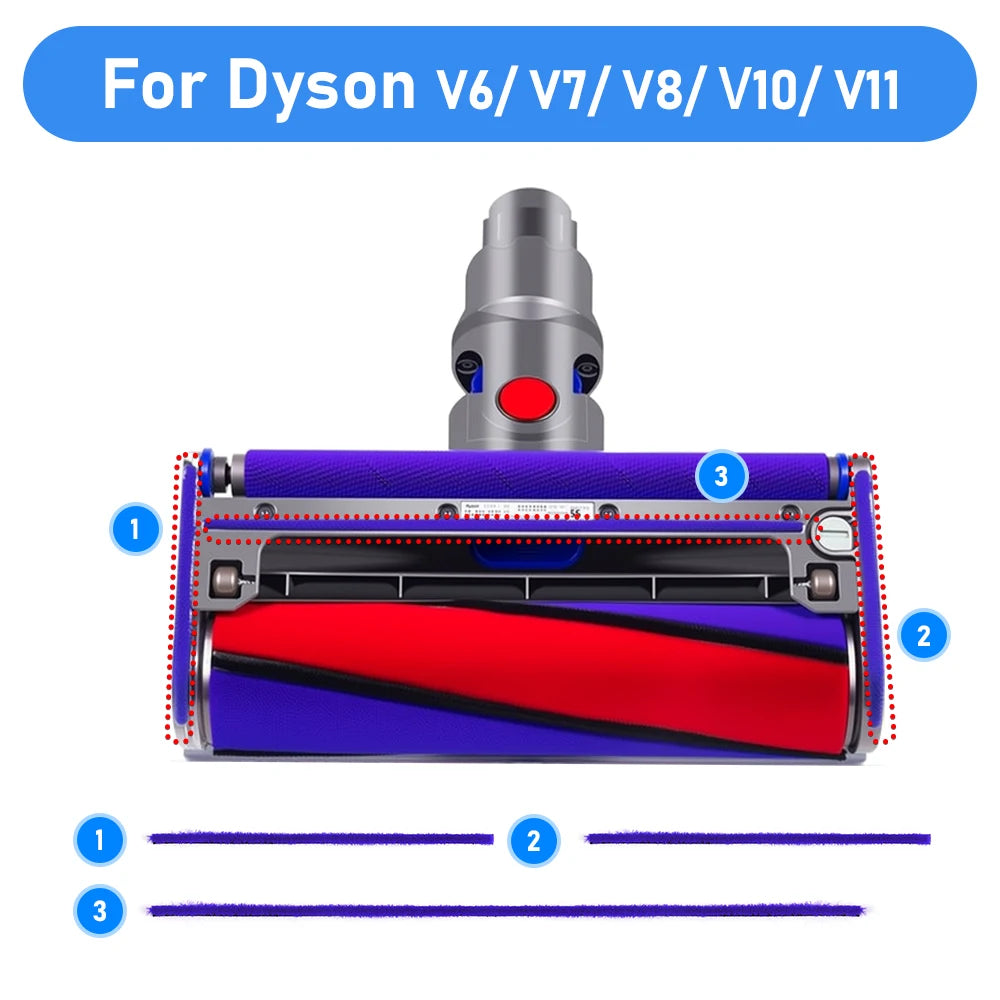 Roller Brush Bar Soft Roller Brush Soft Plush Strips For Dyson V6 V7 V8 V10 V11 Vacuum Cleaner Replacement Accessory