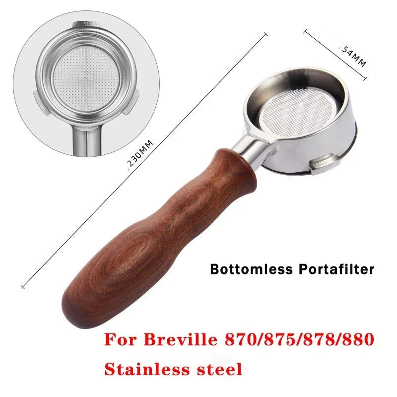 54MM Stainless Steel Coffee Portafilter for Breville Sage 870/875/878/880 Bottomless/Double Spout Coffee Handle Filter Tool