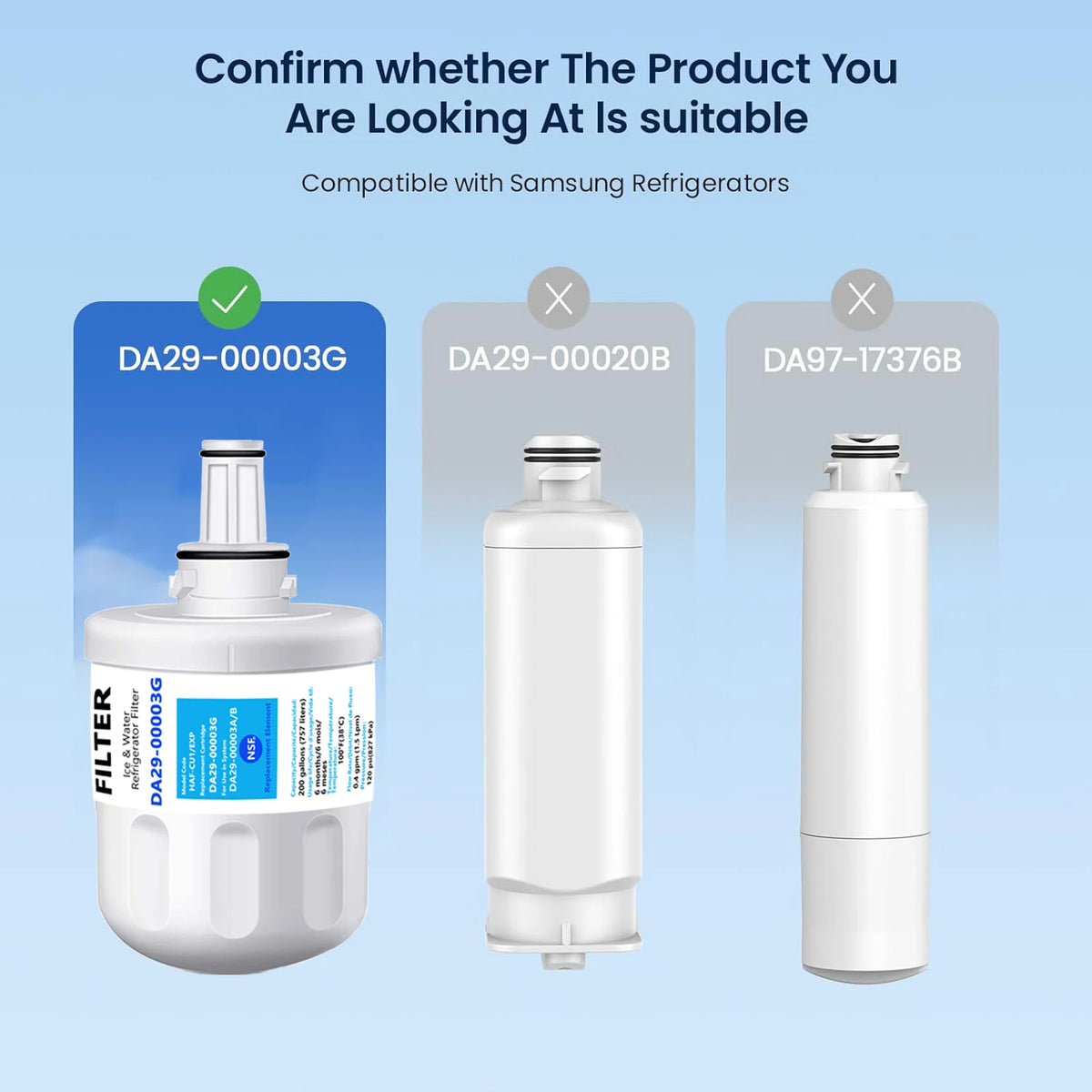 Replacement Refrigerator Water Filter Compatible with Samsung DA29-00003G / DA29-00003B / DA29-00003A / HAFCU1