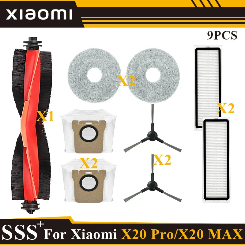 Compatible with Xiaomi Robot Vacuum X20 Max /X20 Pro/ D109GL /D102GL Accessories Main Roller Side Brush, Filter, Mop, Dust Collected Ba