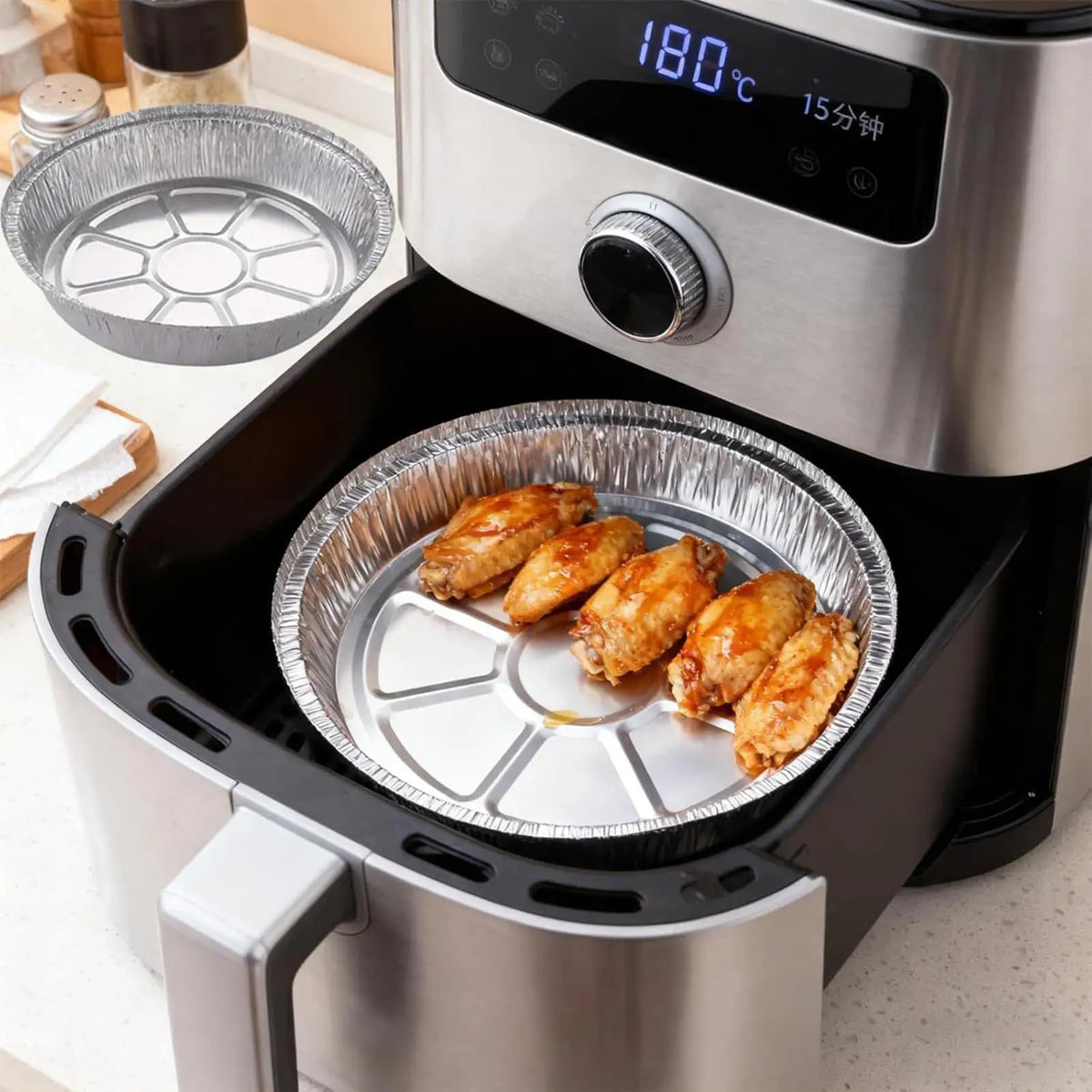 50pcs Aluminum Foil Trays Non-Stick Aluminum Foil Baking Pans Air Fryer Sheets Liners Round Oil-proof Air Fryer Basket Liner