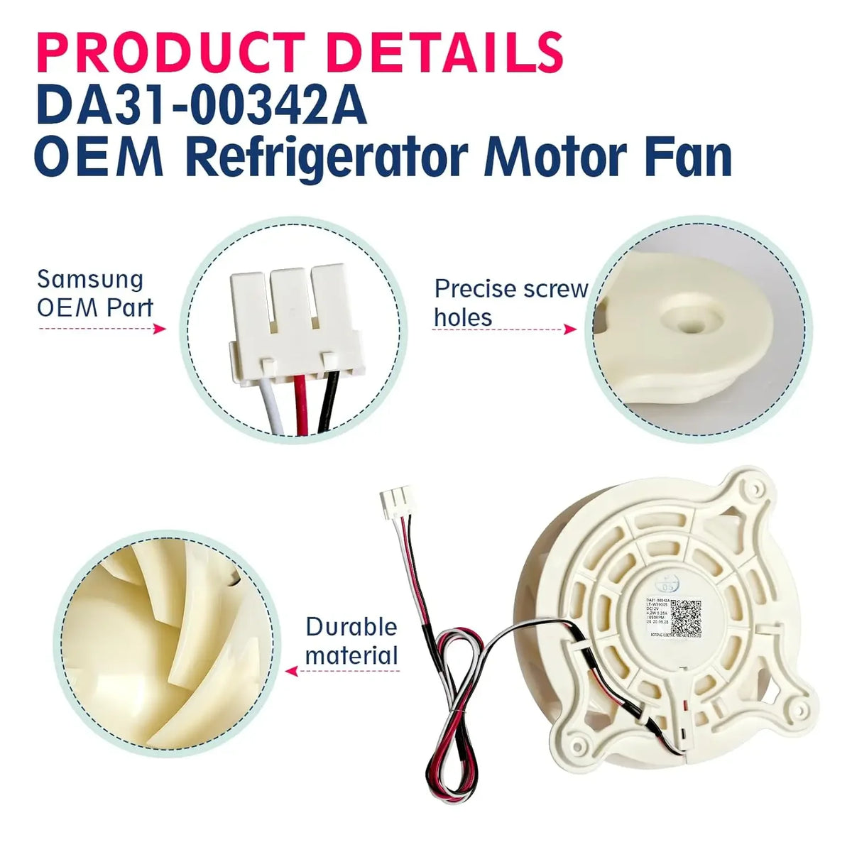 Replacement Refrigerator Fan Motor Compatible with Samsung DA31-00342A / RS27T5200SG / RS22T5561SR / RS22T5201SR / ARES2130RA
