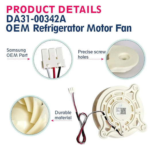 Replacement Refrigerator Fan Motor Compatible with Samsung DA31-00342A / RS27T5200SG / RS22T5561SR / RS22T5201SR / ARES2130RA