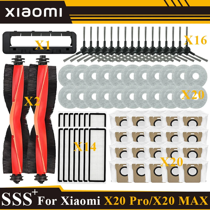 Compatible with Xiaomi Robot Vacuum X20 Max /X20 Pro/ D109GL /D102GL Accessories Main Roller Side Brush, Filter, Mop, Dust Collected Ba