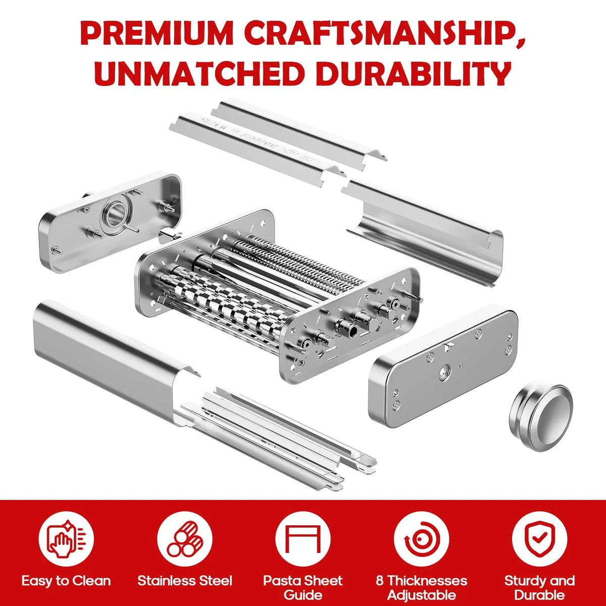Stainless Steel 3in1 Pasta Attachment for KitchenAid Mixer with Roller Spaghetti Fettuccine Cutters for Noodles