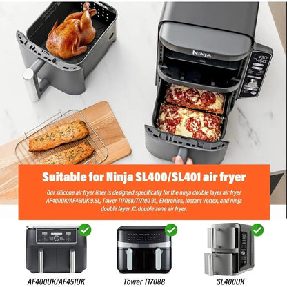 2PCS Air Fryer Silicone Liners Silicone ReusableVentilated Design Homemade Roast Chicken Fries Bread for Ninja SL401/SL400 Tools