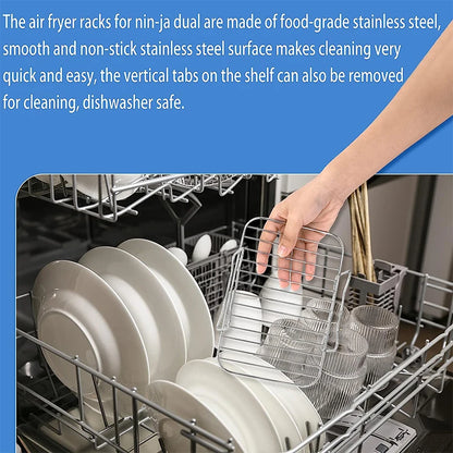 LMETJMA Air Fryer Rack for Double Basket Air Fryers Stainless Steel Multi-Layer Air Fryer Dehydrator Rack with Skewer JT187