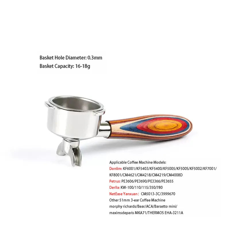 51mm 3-Ear Bottomed Portafilter for Donlim/Homix/Gypas//Sachi Espresso Machines, 304 Stainless Steel Coffee Handle with Basket