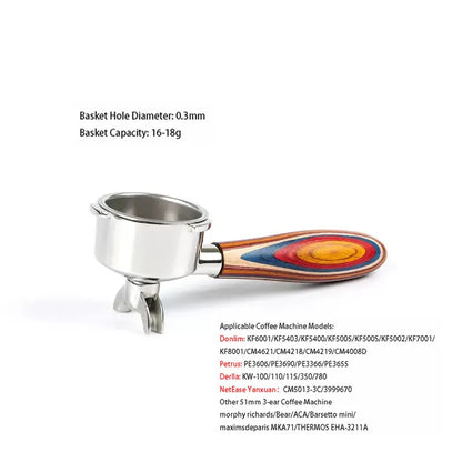 51mm 3-Ear Bottomed Portafilter for Donlim/Homix/Gypas//Sachi Espresso Machines, 304 Stainless Steel Coffee Handle with Basket