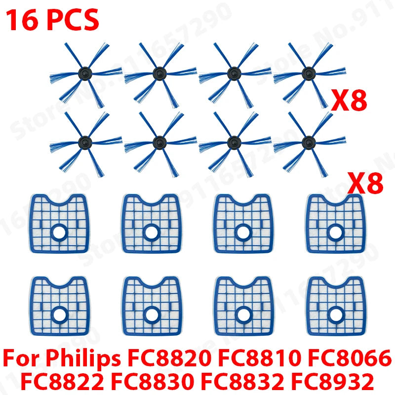 HEPA Filter Screen Side Brush Compatible with Philips FC8820 FC8810 FC8066 FC8822 FC8830 FC8832 FC8932 Robot Vacuum Cleaner Accessories