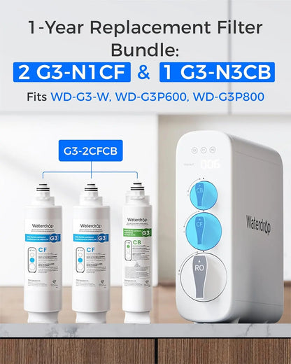 Waterdrop G3-2CFCB Filter, Replacement for Waterdrop G3-W & G3P600 & G3P800 Reverse Osmosis System