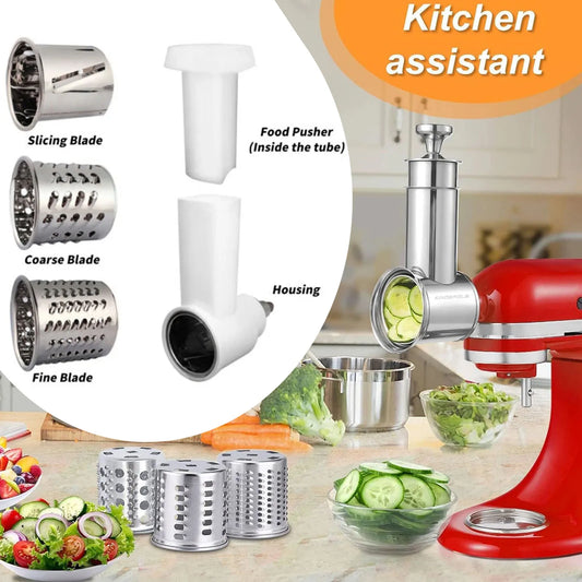 3-In-1 Stainless Steel Slicer/Shredder Attachment For KitchenAid Stand Mixer, Salad Machine Vegetable Slicer Maker Shredder Accessories