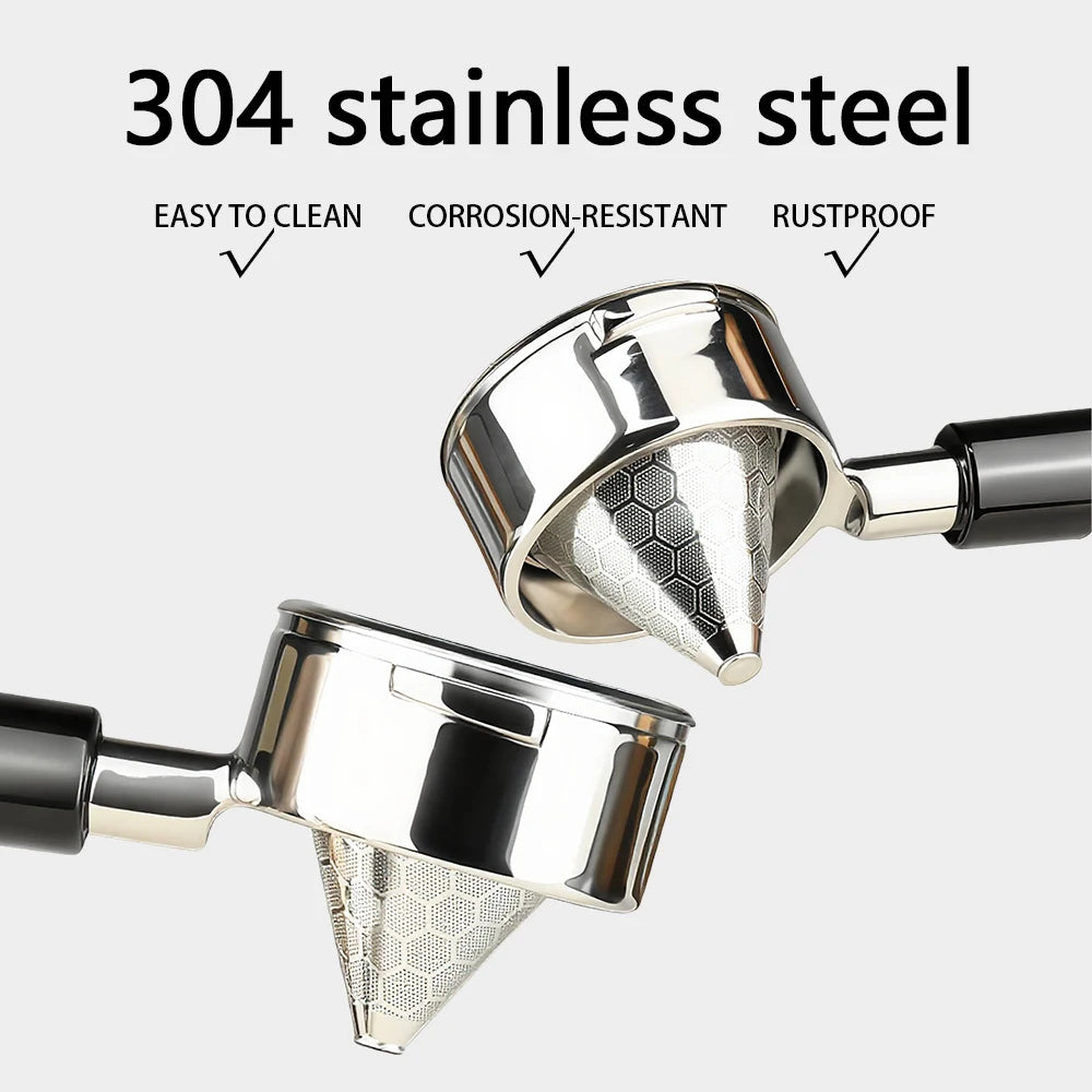 Stainless Steel Coffee Cone Powder Bowl Compatible with Coffee Machine Without Bottom Handle Double-Layer Filter Screen