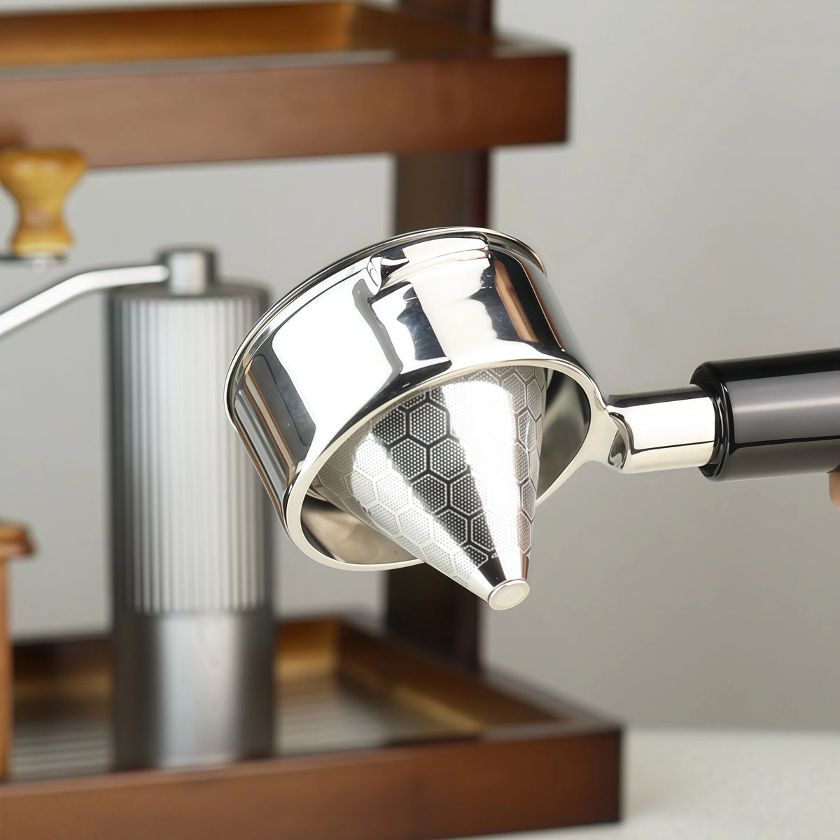 Stainless Steel Coffee Cone Powder Bowl Compatible with Coffee Machine Without Bottom Handle Double-Layer Filter Screen