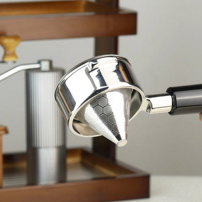 Stainless Steel Coffee Cone Powder Bowl Compatible with Coffee Machine Without Bottom Handle Double-Layer Filter Screen