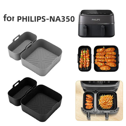 Rectangle Air Fryer Silicone Liner 3L/6L Big Small Double Basket for Philips NA350 Airfryer Accessories Silicone Basket Mold