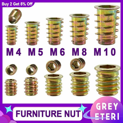 50pcs/100pcs Furniture Nut Zinc Alloy Hex Drive Insert Nuts Hex Drive Head Threaded For Wood Furniture Connector M4 M5 M6 M8 M10