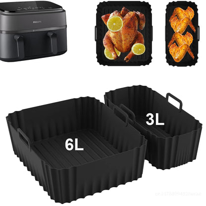 Silicone Air Fryer Liner for Philips Dual Basket Air Fryer 3000 Series 6L/3L, Reusable Dual Airfryer Liner Air Fryer Accessories