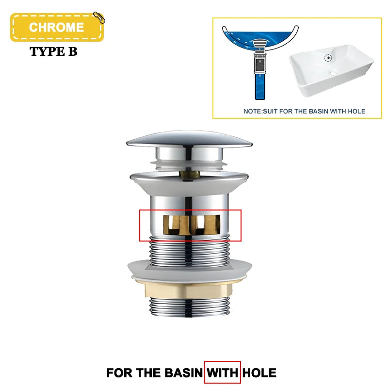 Wash Basin Pop-Up Drain Button Sink Stopper Drainer Siphon Waste Stopper Waste Pipe Drain Brushed Gold Bathroom Accessories