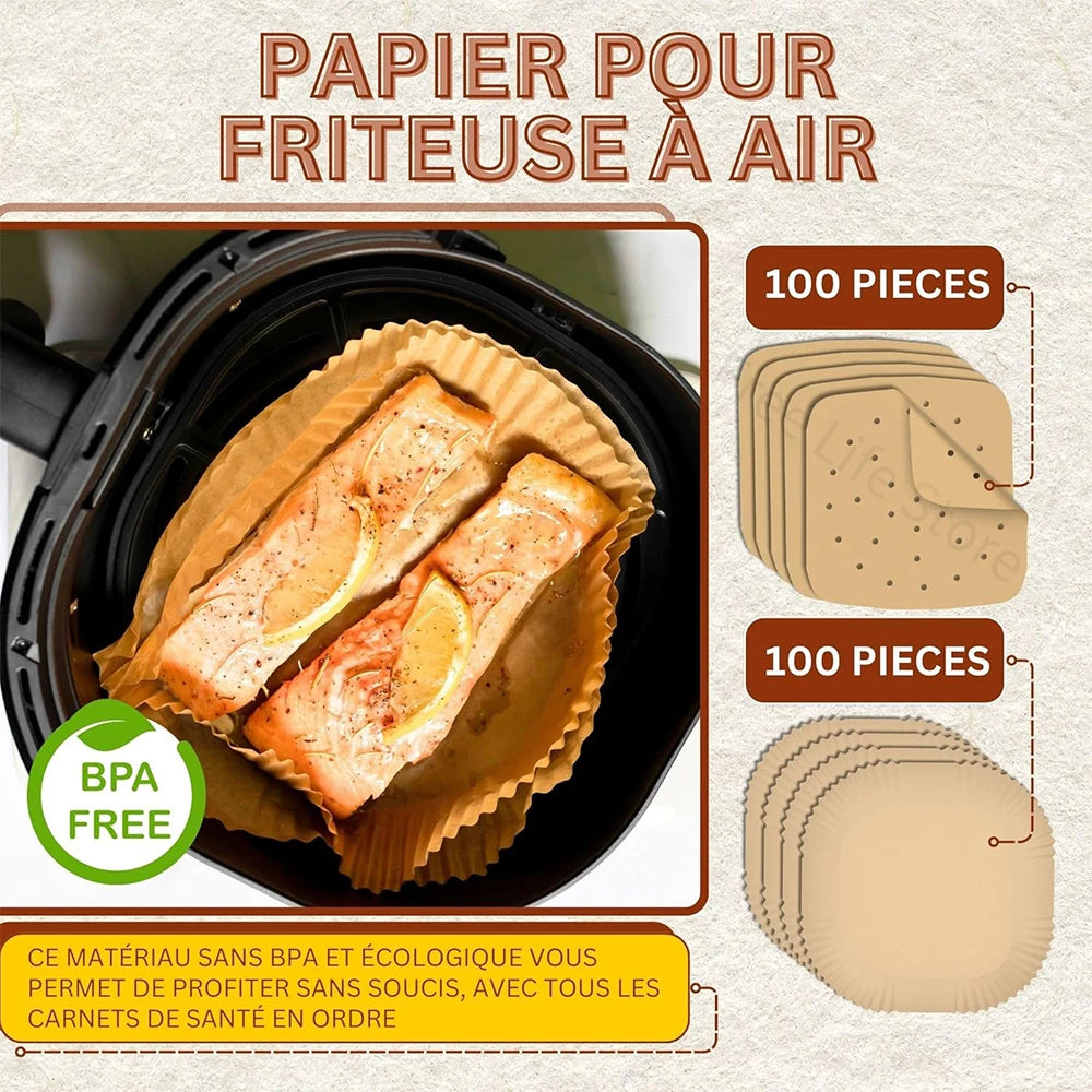 100Pcs Air Fryer Disposable Paper Square Perforated Papers Non-Stick Steamer Liners for Air Fryer Oven Microwave Steaming Basket