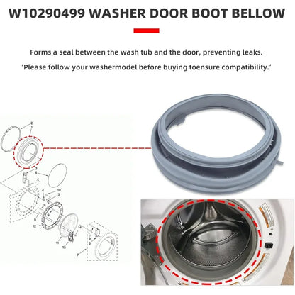 Replacement Washing Machine Door Seal Gasket - Compatible with Whirlpool, Maytag, Amana, Inglis (Models: W10290499, W10300559, W10381562)