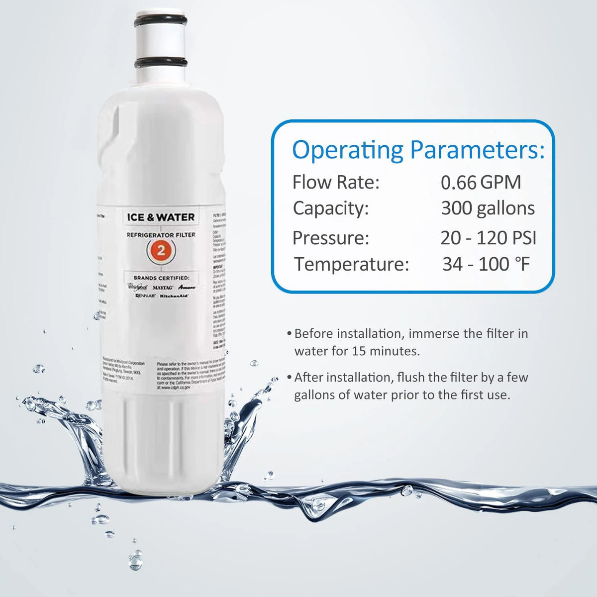 Replacement Refrigerator Water Filter — EDR2RXD1 / W10413645 / Filter2 / 469082 / 469903 Reference