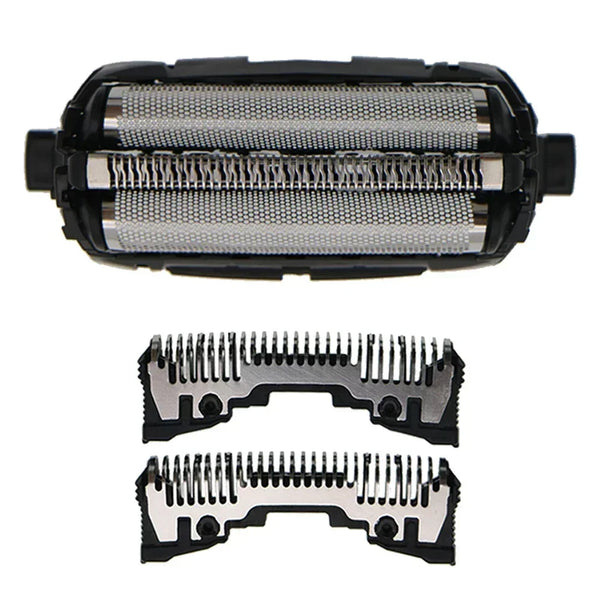 Black and silver foil assembly above two separate cutter blades