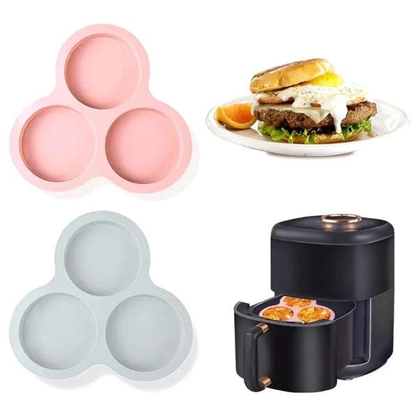 Silicone 3‑Cavity Egg Mold, Reusable Air Fryer Baking Pan for Egg Muffin Cake, Practical Kitchen Cooking Accessories