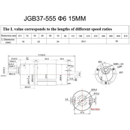JGB37-555 Micro DC Speed Motor 12V/24V Gear Low Speed Motor Can Reverse Rotation
