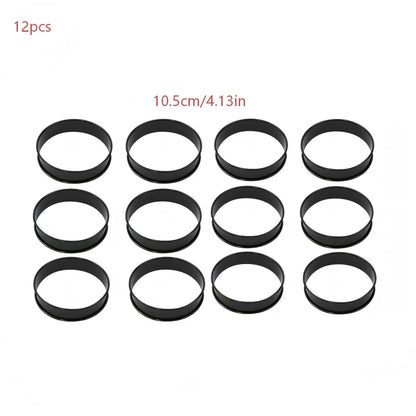 6PCS Tart Crumpet Muffin Ring Set Stainless Steel Nonstick Black Double-Rolled for Pancake Pastry Omelet Home Baking