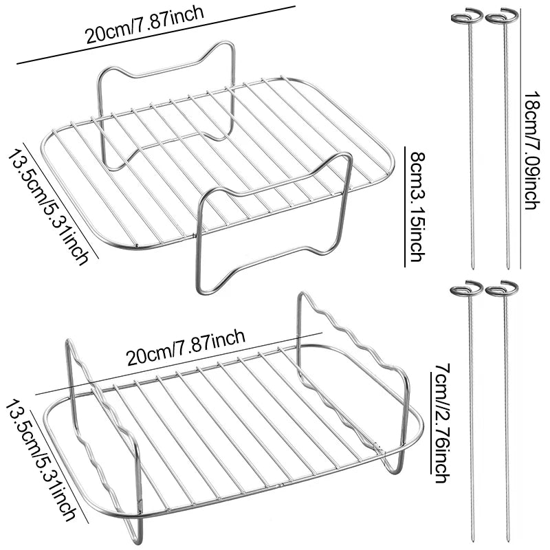 Air Fryer Accessories Metal Oven Air Fryer Racks For Baking Stackable Grill Skewer Rack Fit All Airfryer 4.2Qt - 5.8Qt