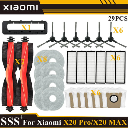 Compatible with Xiaomi Robot Vacuum X20 Max /X20 Pro/ D109GL /D102GL Accessories Main Roller Side Brush, Filter, Mop, Dust Collected Ba