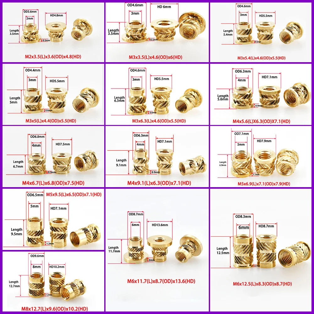 Flange Insert Nut Kit Brass Metric Threaded Sert Hot Melt Heating Embedded Injection 3D Printer Insertnut M2 M2.5 M3 M4 M5 M6M8