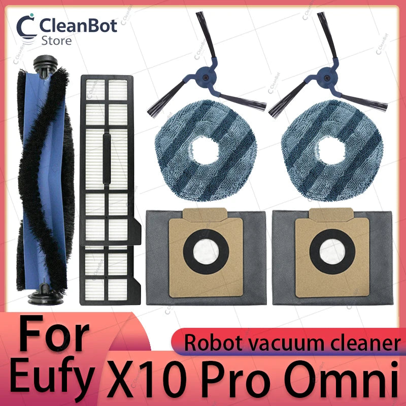 Accessories Compatible with Eufy X10 Pro Omni Robot Vacuum Dust Bag Hepa Filter Roller Side Brush Mop Cloth