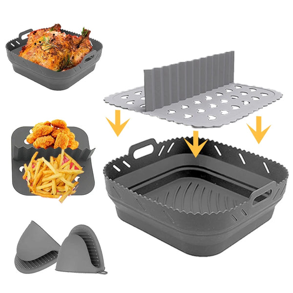 Air Fryer Silicone Shape Basket Round Square Reusable Foldable 20cm/22cm AirFryer Mold Liner Accessories
