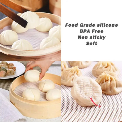 4pcs Silicone Steamer Mat Reusable Round Mesh Liner Non Stick Steaming Pad for Buns Dumplings Dim Sum Baking Pastry Kitchen Use