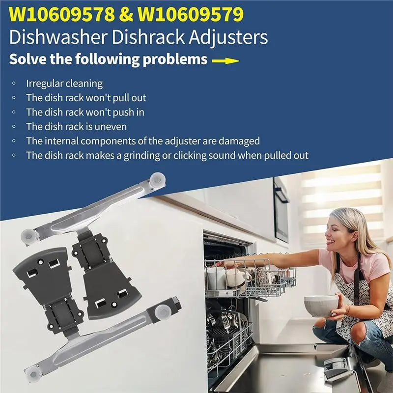 B98A-For Whirlpool Maytag For WPW10609578 WPW10609579 Dishwasher Rack Adjusters- Right/Left Side Parts