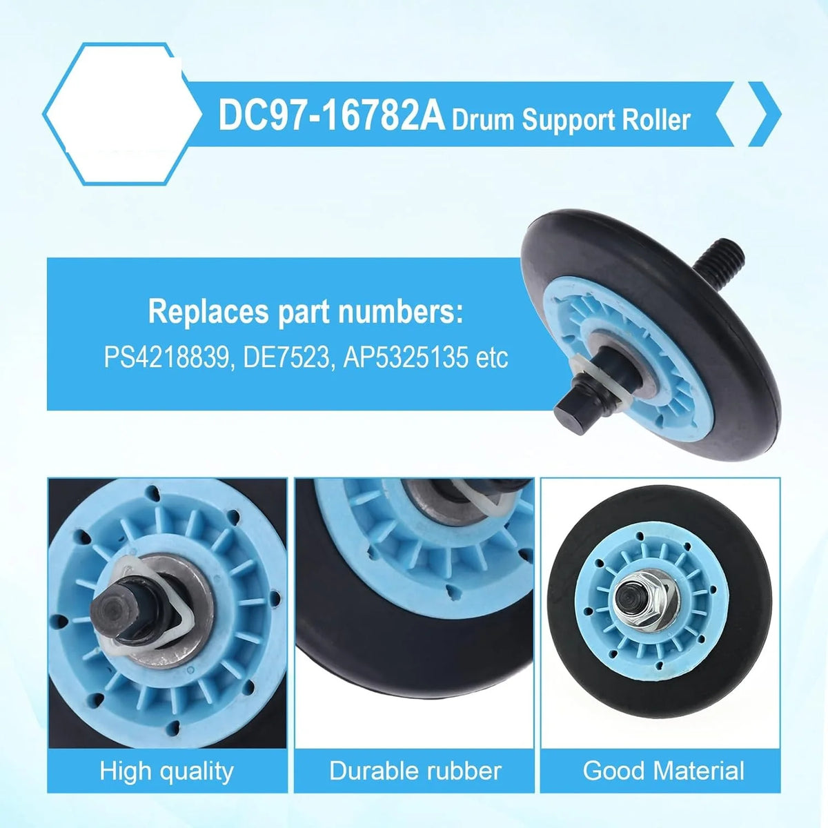 Dryer Repair Kit Replacement Compatible with Samsung - DC97-16782A Drum Roller 6602-001655 Drum Tension Belt DC93-00634A Idler Pulley Spring
