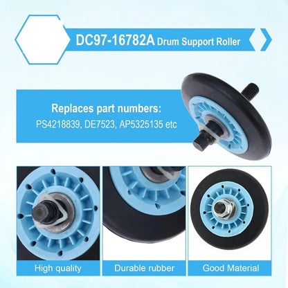 Dryer Repair Kit Replacement Compatible with Samsung - DC97-16782A Drum Roller 6602-001655 Drum Tension Belt DC93-00634A Idler Pulley Spring