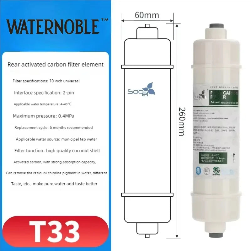 10" Quick-Connect Carbon Inline Water Filter 1/4" Refrigerator Ice Maker Home RO System Post-Carbon Filter Replacement Cartridge