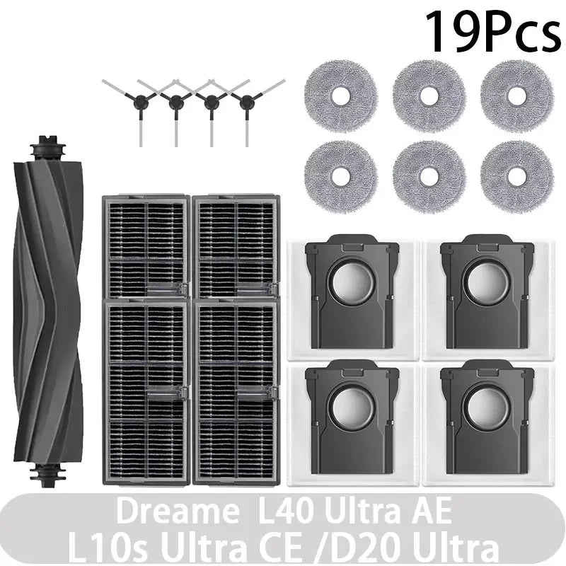 For Dreame L40 AE/L10s CE/D20 Vacuum Cleaner Accessories Main Brush Edge Brush Cloth Dust Bag Filter Screen